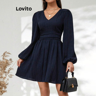 Đầm Lovito có dây kéo xếp nếp màu trơn phong cách thường ngày cho nữ LNL60071