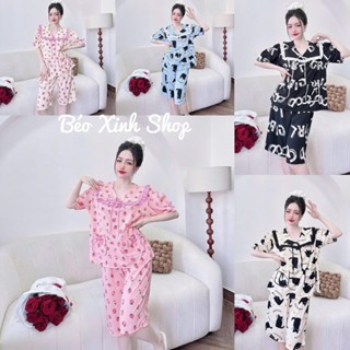 Đồ Bộ - Đồ Ngủ Lửng Cổ Vuông Vải Lụa Nhật Pijama Bigsize 50-100kg Bộ Ngủ Nữ Áo Ngủ Women Quần Ngủ