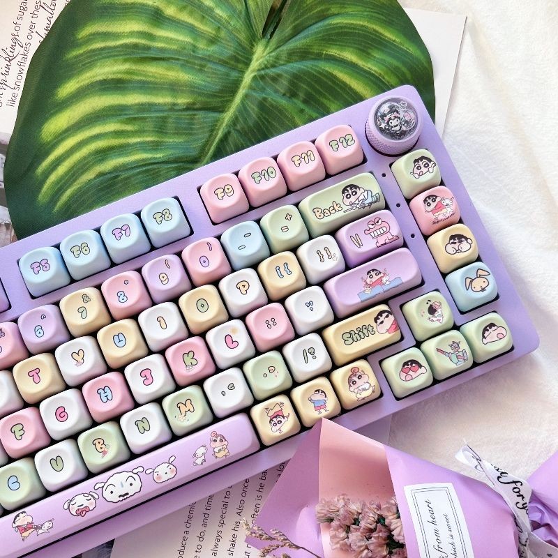 Crayon Shin-Chan Keycaps MOA Profile Bàn phím cơ PBT DYE-SUB năm mặt được cá nhân hóa dễ thương Keycap DIY 128 phím