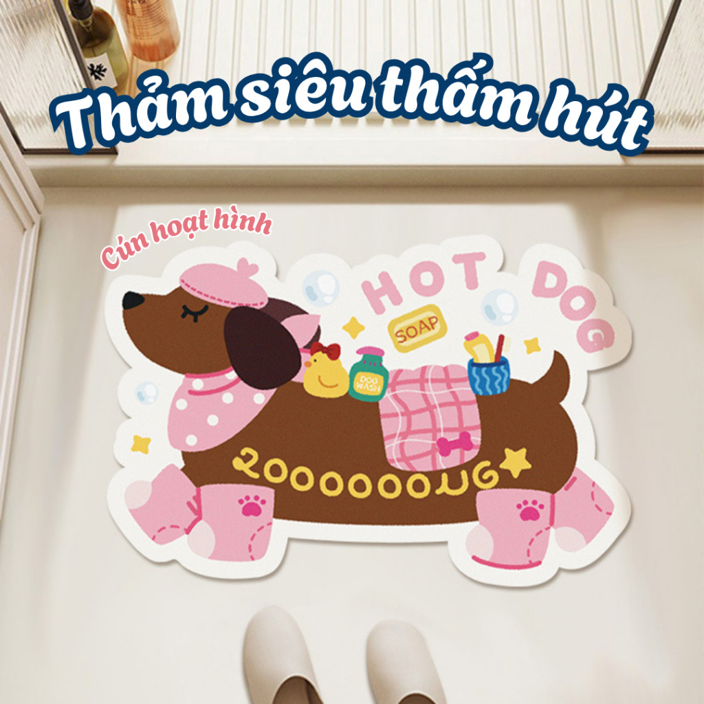 Thảm Thấm Hút Nhà Tắm MAISON Hình Cún Dễ Thương Chất Liệu Napas Nhanh Khô, Thảm Chùi Chân Chống Trượ