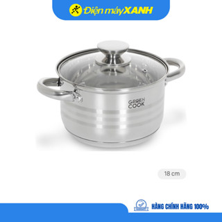 Nồi inox 5 đáy nắp kính 18 cm Green Cook GCS243-18IH