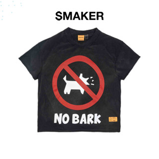 [SMAKER] Áo thun tay ngắn 100% cotton washed form boxy in chữ, màu đen - NO BARK SHORT SLEEVES WASHED TEE IN BLACK