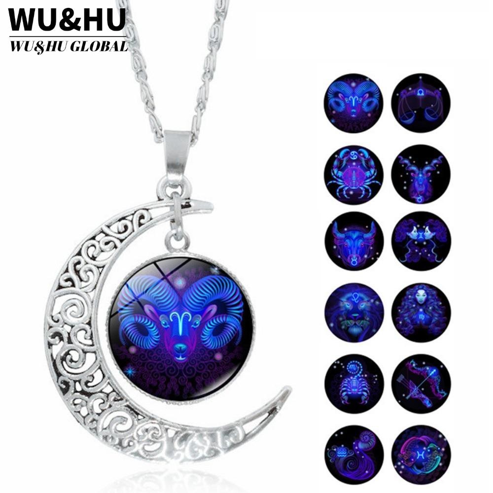 WU&HU  12 Chòm Sao Mặt Trăng Vòng Cổ, Quà Tặng Giáng Sinh Thời Trang 12 Vòng Cổ Cung Hoàng Đạo, Quà 