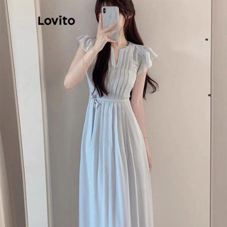 Đầm Lovito xếp ly màu trơn phong cách thường ngày cho nữ LNE59303