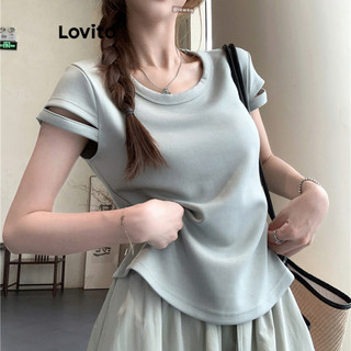 Áo thun Lovito có dây buộc màu trơn phong cách thường ngày cho nữ LNE67343
