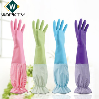 Găng tay rửa chén WAPKTY, Găng tay làm sạch họa tiết sọc nhung, Găng tay cao su chống trượt dài tay bền bỉ để làm sạch gia đình