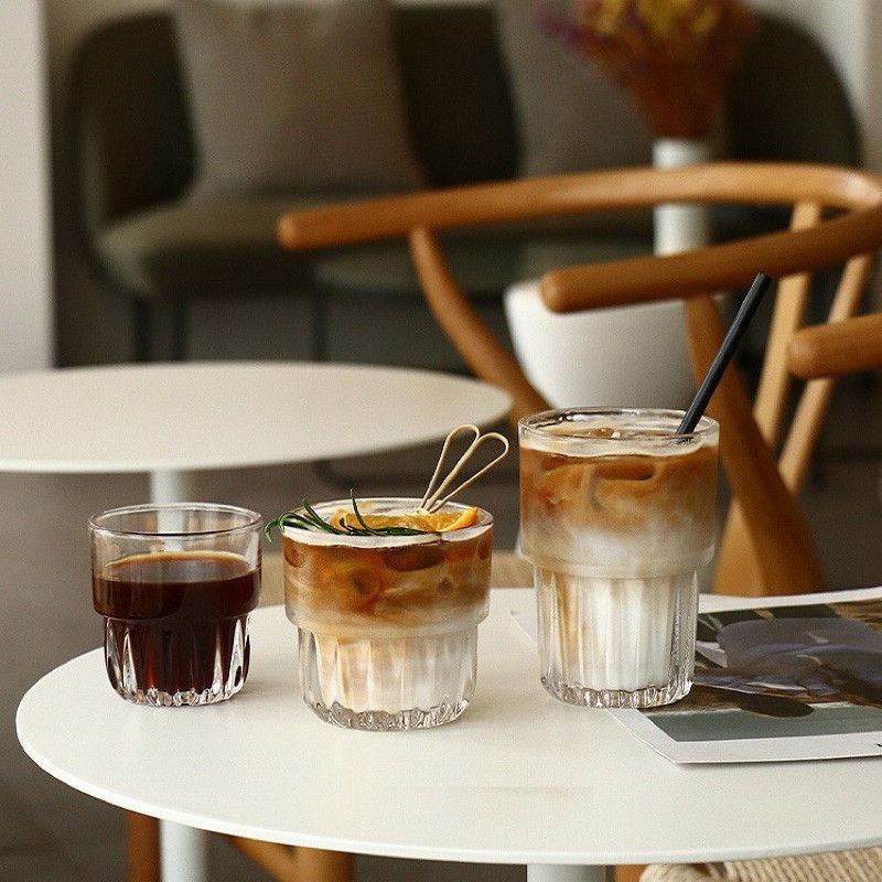 Bộ 6 Ly Thủy Tinh, Cốc Thủy Tinh Đáy Khía Hai Tầng Dùng Uống Cafe,  - Dung Tích 250ml/328ml/460ml - 