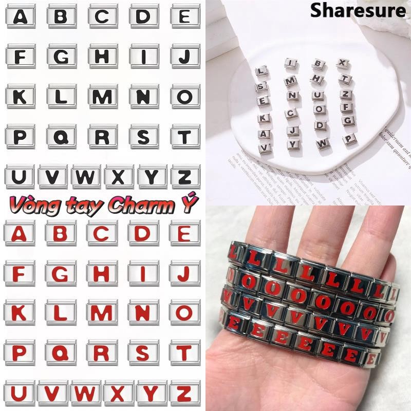Vòng Tay Charm Ý Chữ Đen Vừa Vặn Với Vòng Tay Thép Không Gỉ 9mm Phụ Kiện Làm Đồ Trang Sức Tự Làm Phụ Kiện Vòng Tay Mô-đun Cá Tính Cổ Điển