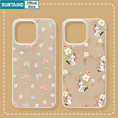 Ốp Điện Thoại Suntaiho Hoa Lãng Mạn Mèo Trong Suốt Mờ Mềm Cao Cấp Chống Sốc Cho iPhone 11 12 13 14 15 16 Pro Max IP 7 8 Plus Iphon X XS XR Xs max