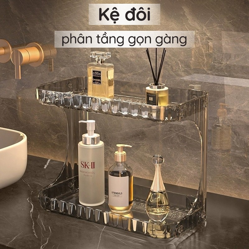 [SẴN] Kệ Đựng Mỹ Phẩm 2 Tầng Nhựa Mica Trong Suốt, Kệ Để Đồ Nhà Tắm Để Bàn Trang Điểm Sang Trọng | BigBuy360 - bigbuy360.vn