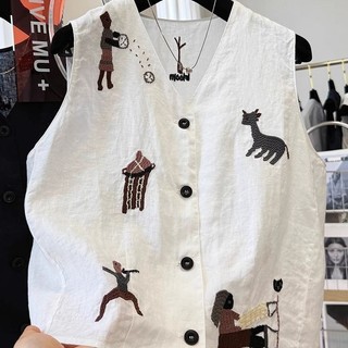 Áo vest công nghiệp nặng cổ chữ V thêu phong cách Hàn Quốc, áo khoác không tay cho nữ mùa hè