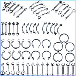 Bộ 60 Khuyên Xỏ Mũi / Chân Mày / Môi / Cơ Thể Bằng Thép