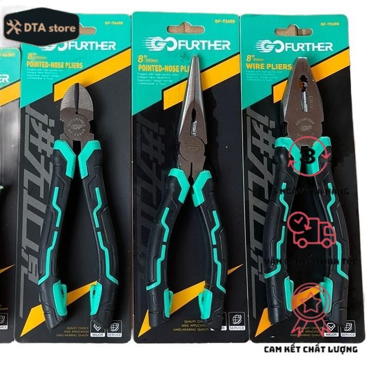Combo 3 kìm điện, kìm cắt, kìm nhọn loại to 8inch - 200mm Gofuther thép CRV cao cấp