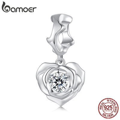 Bamoer Bạc 925 Mặt Dây Chuyền Hoa Hồng Trái Tim Vòng Tay Phụ Kiện Nữ