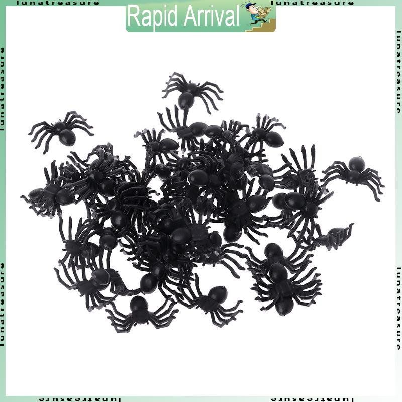 Lun 50 Chiếc Nhỏ Nhựa Đen Giả Đồ Chơi Nhện Ngộ nghĩnh Trò Đùa Prank Đạo Cụ Halloween Deco