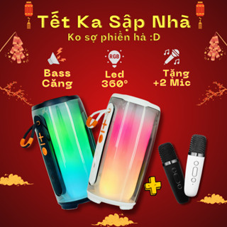Loa Karaoke Mini Bluetooth Pluse 6 Led RGB 360° kèm 2 micro - Công suất 25w - Pin trâu - Âm thanh cao cấp, Bass căng