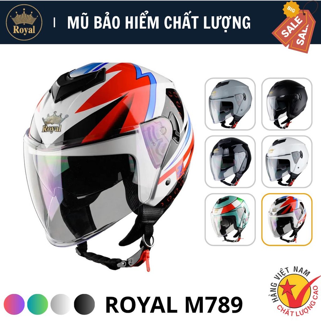 Mũ nón bảo hiểm Royal M789 2 kính cao cấp chính hãng giá rẻ size to lớn nhỏ M L XL