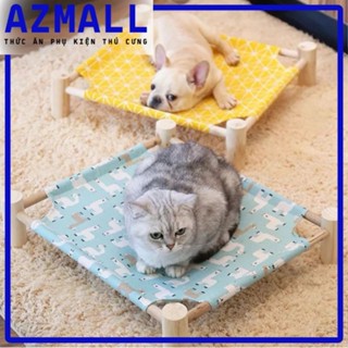 Giường Gỗ Cho Chó Mèo Họa Tiết Mùa Hè, Giường Kết Hợp Đệm Vãi Thoáng Mát Cho Thú Cưng