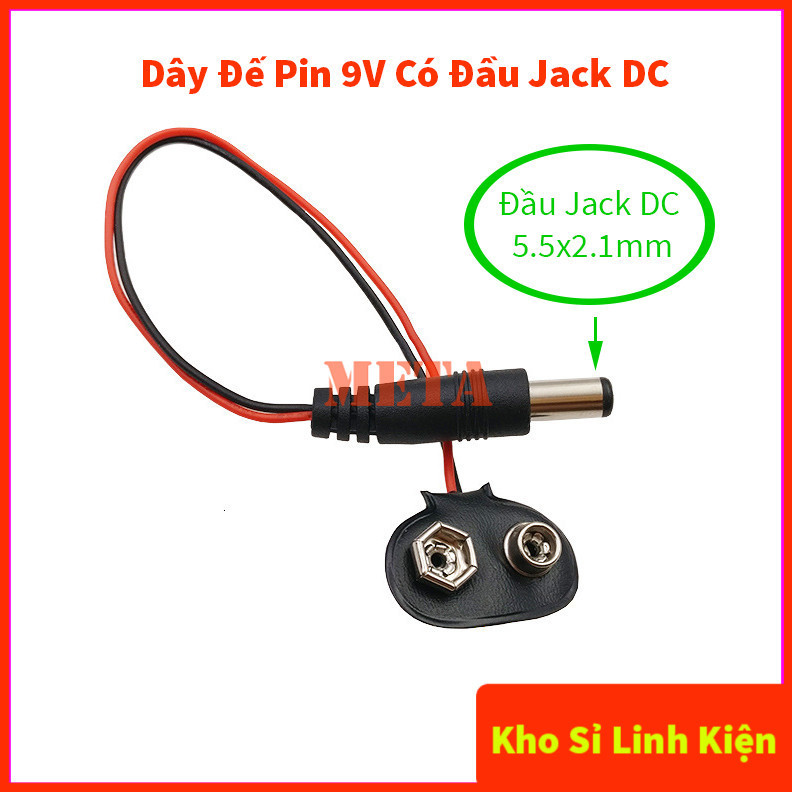 Dây Đế Pin 9V có Jack DC 5.5x2.1mm
