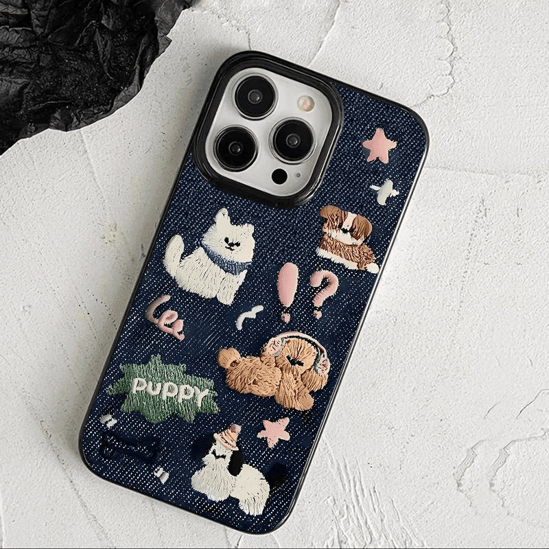 Ốp điện thoại chống sốc có thêu chó dễ thương có cạnh bảo vệ Camera cho IP7P / 8P IP11-16 IP11-16 Bì