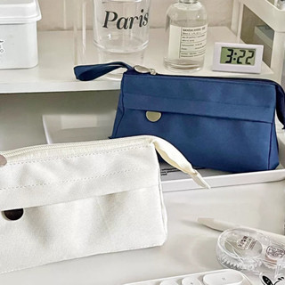 Đơn Giản Màu Canvas Hộp Đựng Bút Chì Dung Tích Lớn Nhiều Lớp Phân Loại Lưu Trữ Hộp Bút Chì Đa Năng Văn Phòng Phẩm Túi