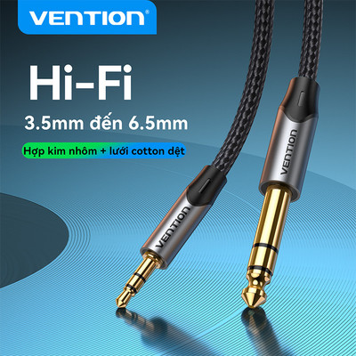 Cáp âm thanh Vention Jack 3.5mm đến 6.5mm cho PC Laptop Loa Amply Guitar Dây âm thanh 3.5mm đến 6.35mm Đực sang Đực