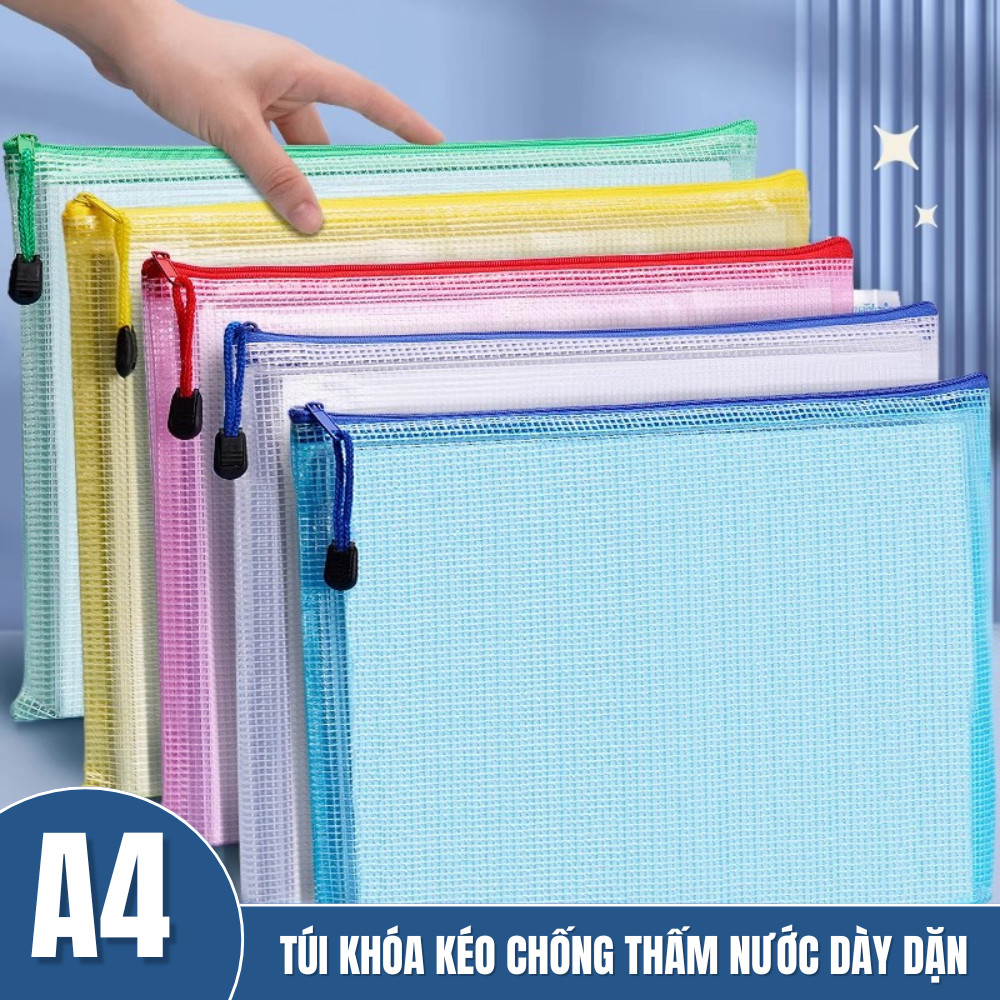 Túi Đựng Giấy Tờ A4/A3 Chống Thấm Nước - Túi Lưới Khóa Kéo PVC Cao Cấp, Sắp Xếp Bài Tập Giấy Tờ Tiện Lợi