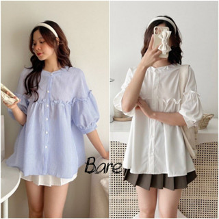 Áo kiểu babydoll tay ngắn phối bèo thiết kế tay phồng cổ trụ thời trang hàn quốc sang trọng- A199 CP
