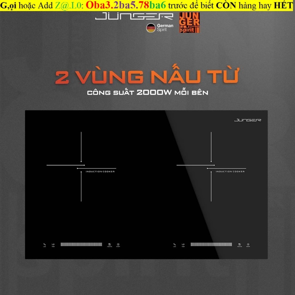 Còn 1c-Hàng Thái Lan - Bếp từ đôi Inverter Junger CEJ-201-II công suất 4000W
