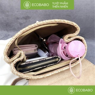 Balo cói phối da Retro cực độc dễ phối đồ | Ecobabo