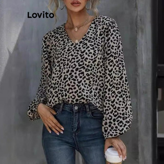 Áo kiểu Lovito họa tiết da báo phong cách thường ngày cho nữ LNL62268