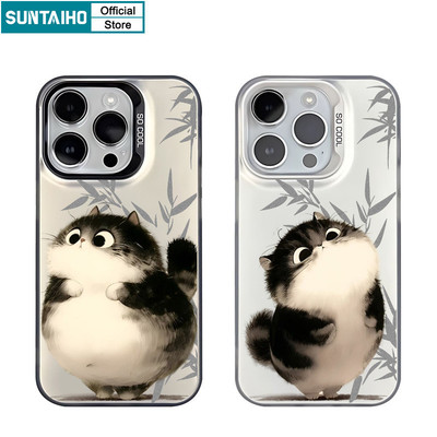 Suntaiho Hoạt Hình Dễ Thương Mèo Họa Tiết Tre Ốp lưng Iphone 16 15 14 13 12 11 Pro Max TPU Silicon Mềm Cao Cấp Chống Sốc Ốp Lưng