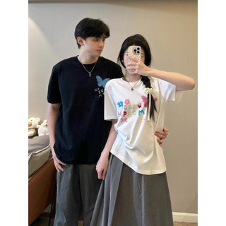 NRVP [Áo thun cặp đôi mới] Áo thun ngắn tay 100% Cotton Unisex hoàn toàn mới in hình nam nữ cổ tròn dáng rộng