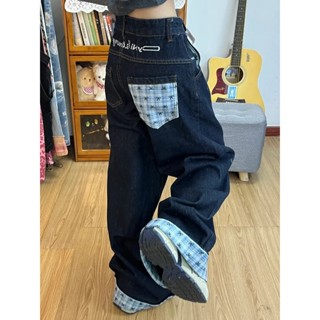 Kii Wii Mùa Thu Đông Phiên Bản Hàn Quốc Mới Nơ Lưới Nối Quần Jean Nữ Ống Rộng 250103