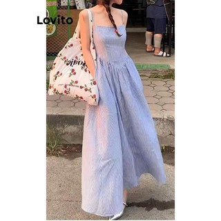 Đầm Lovito hở vai họa tiết sọc phong cách thanh lịch cho nữ LNE66371