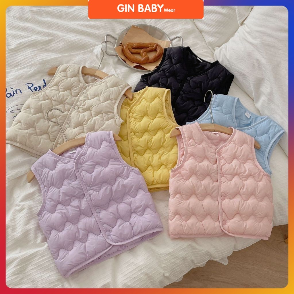 Áo Gile Phao Cúc bấm cho bé trai, bé gái, Chất Siêu nhẹ cho bé từ 9kg-18kg
