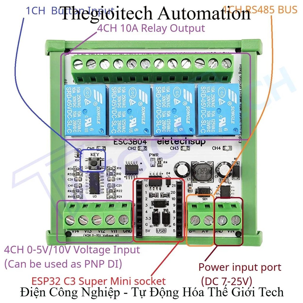 DC 9V 12V 24V 4AI-4DO 0-10V Analog Input ESP32 C3 Super Mini RS485 Relay Expansion Board Smart Home 