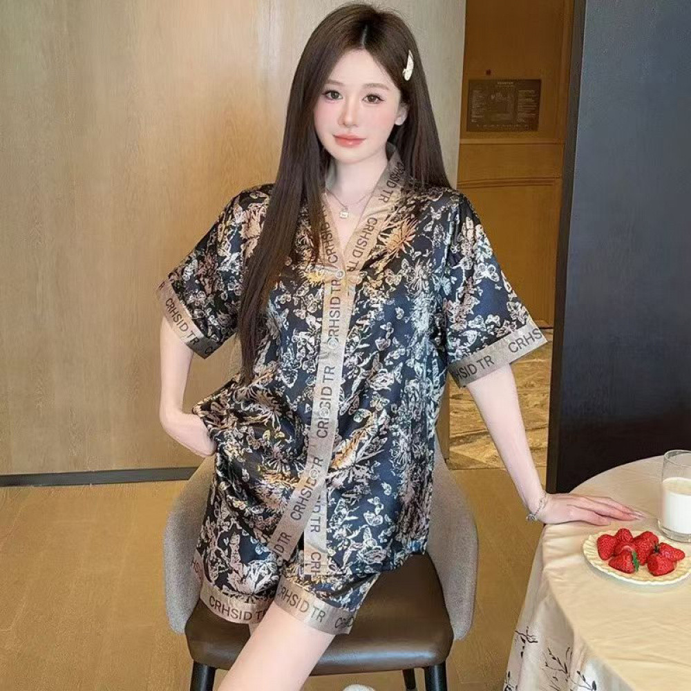 Chất Lượng Cao Sang Trọng Gợi Cảm Baju raya Bộ Đồ Ngủ Nữ Baju tidur Piyama perempuan Ice Silk Bộ Đồ 