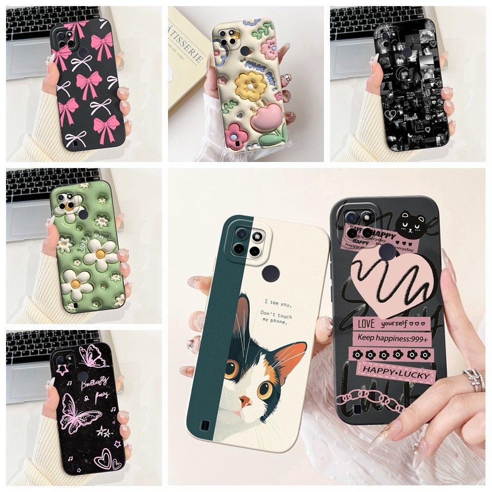 Dành Cho Realme C21Y RMX3263 Ốp Lưng C25Y RMX3269 Thẩm Mỹ Mèo Dễ Thương Thời Trang Ngộ nghĩnh Silico