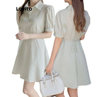 Đầm Lovito màu trơn phối nút phong cách thanh lịch cho nữ LNE66029