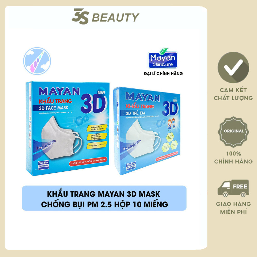 Khẩu trang Mayan 3D Mask Pm2.5 Medi Freesize nàng lọc N95 hộp 10 cái
