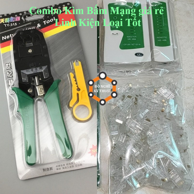 Combo Kìm bấm mạng + hộp test mạng + 50 hạt mạng COB xịn