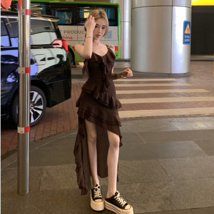 RICH-THEY Váy Hai Dây Phong Cách Retro Dành Cho Nữ Mùa Hè Váy Xếp Nếp Thời Trang Mới Gợi Cảm | BigBuy360 - bigbuy360.vn