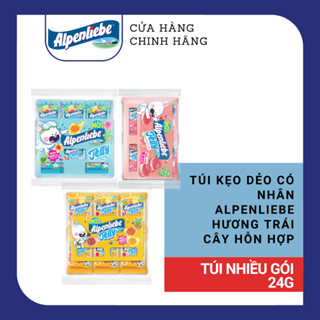  Túi Kẹo dẻo  nhiều gói 24G  có nhân Alpenliebe Biển Xanh Long Lanh Ong Óng Ánh hương trái cây và kẹo dẻo 2 lớp Tim Đào 