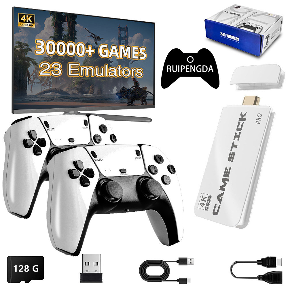 Máy Chơi Game Điện Tử M15 4K TV Game Stick 128G Tích Hợp 30000 Trò Chơi Cầm Tay Chơi Game Bộ Điều Khiển Không Dây Retro Tay Cầm Chơi Game