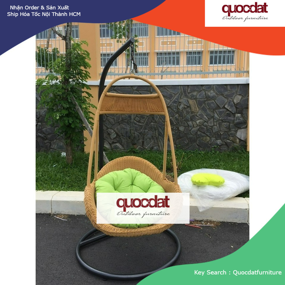 [HÀNG ĐẶT] 007 – Ghế Xích Đu Xuất Khẩu Cao Cấp, Poly Rattan Swing Chair | QuocDatFurniture