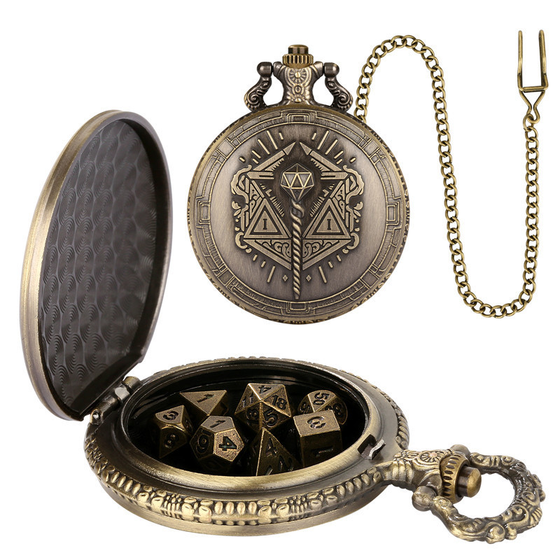 7 x Tiny Metal Polyhedral DND Dice for Role-Playing Tabletop Gaming Dice Vintage Wizard Design Pocke