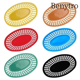 Giỏ đựng thức ăn BENYTRO, Phục vụ giỏ có thể tái sử dụng bằng nhựa, Khay đựng thức ăn nhanh hình bầu dục đầy màu sắc