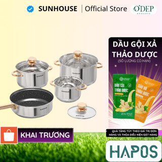 Bộ nồi kèm chảo inox 5 đáy Sunhouse SHG789 - Dùng mọi loại bếp, đáy từ - HAPOS HSA