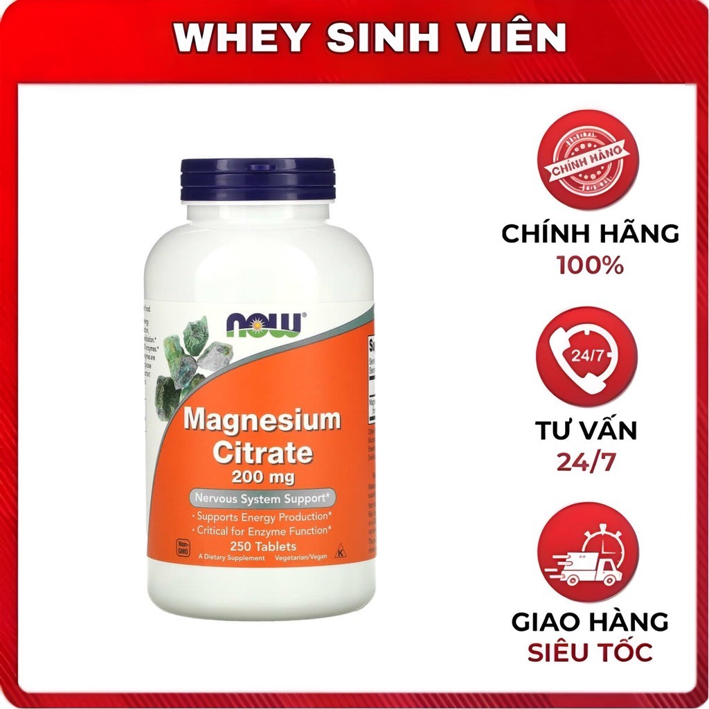 NOW MAGNESIUM CITRATE 200MG Hỗ Trợ Mi ễn Dịch và Cải Thiện Quá Trình Tiêu Hóa 250 VIÊN tại Whey Sinh
